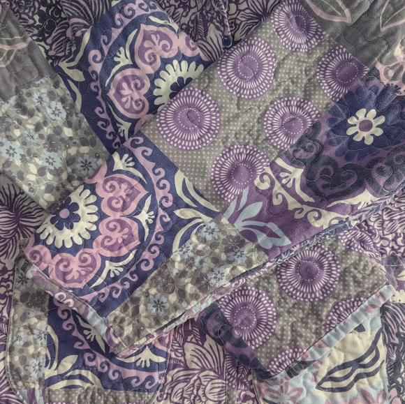 💜🤍 Homemade Boxy Floral Patchwork Quilted Jacket, S-L - Picture 6 of 8